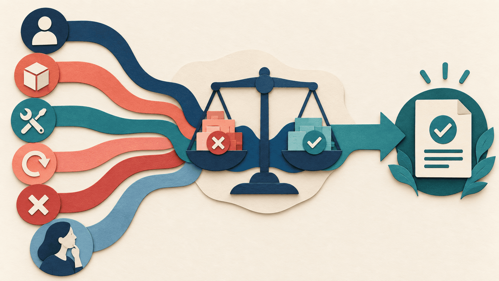 AI Agent Cost per Completed Workflow: A Practical Model Paper-cut editorial illustration of plans credits models retries and human review resolving into one accepted-workflow cost ledger