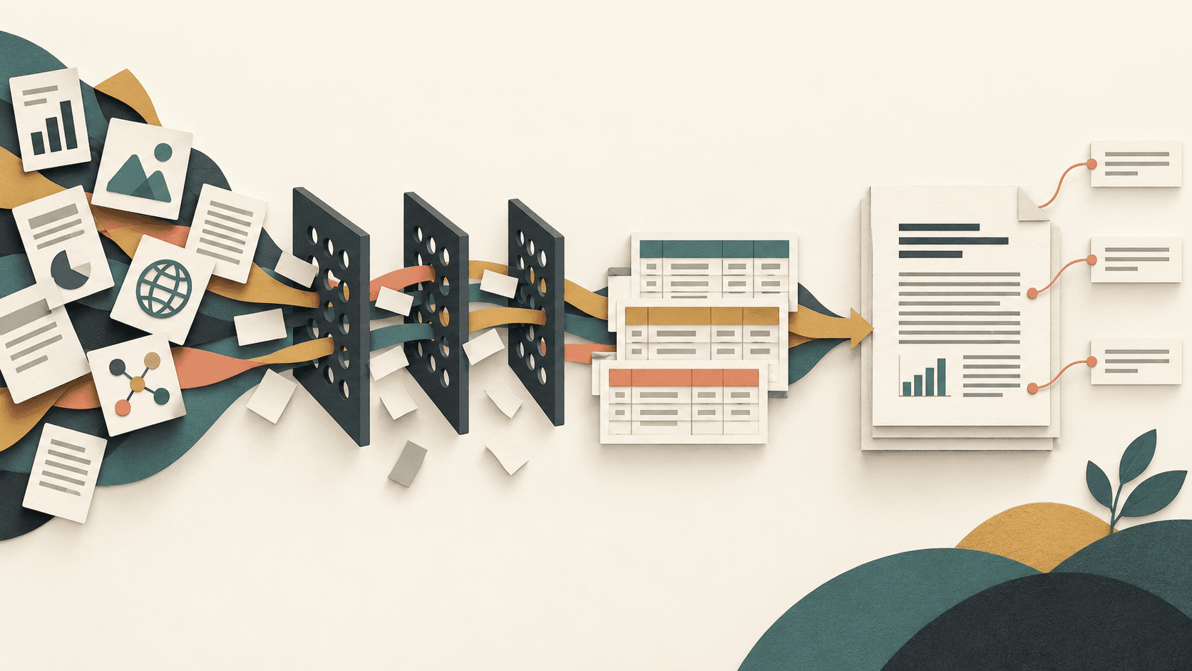 Research sources moving through screening gates and evidence tables into a cited manuscript Research sources moving through screening gates and evidence tables into a cited manuscript