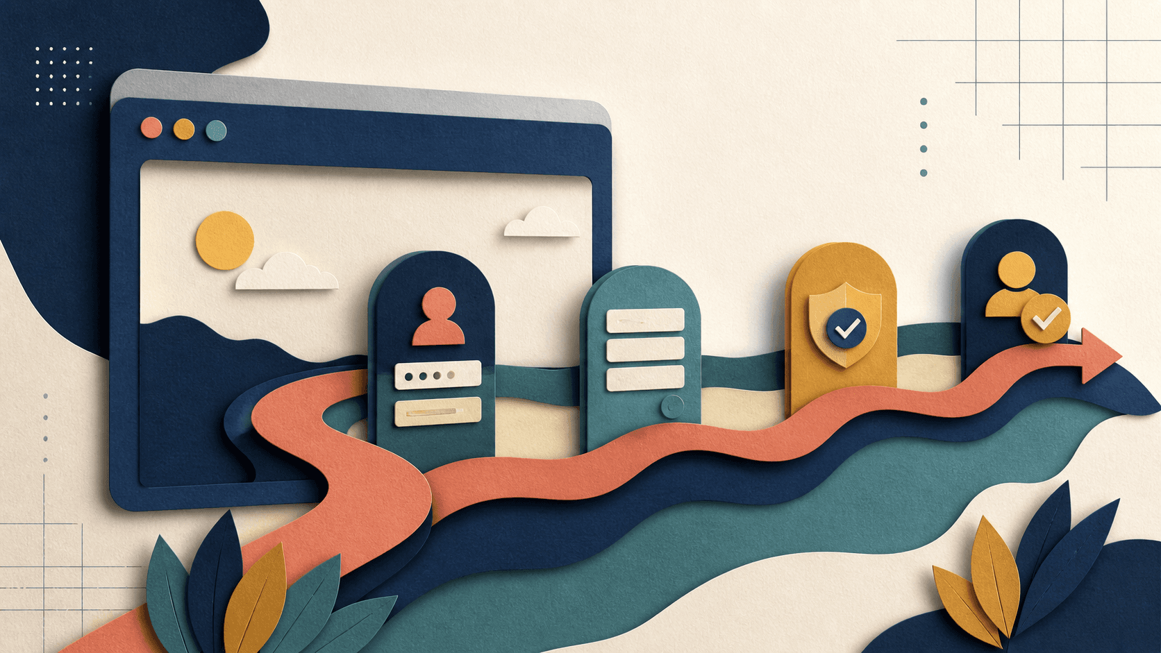 Browser Use Review 2026: Pricing, Reliability, Privacy, and Fit Paper-cut illustration of a browser agent crossing login, form, verification, and human approval checkpoints