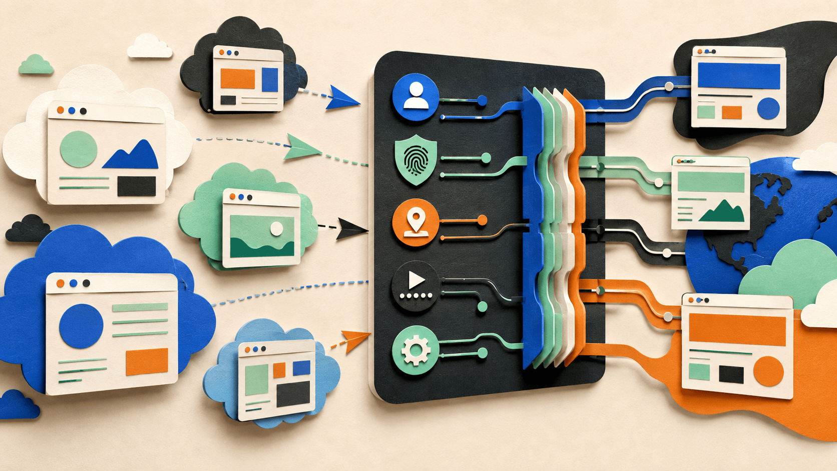 Browserbase Review 2026: Cloud Browsers for AI Agents Paper-cut cloud browser fleet routed through identity, proxy, recording, and automation controls