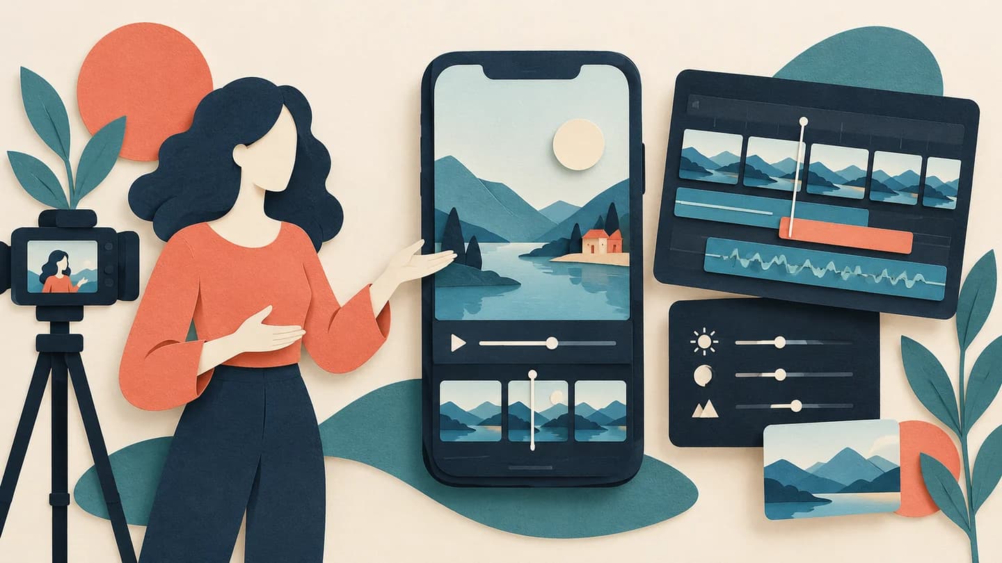 ClipUGC Review 2026: AI App Videos, Credits and Caveats A fictional presenter silhouette beside app footage and editing cards