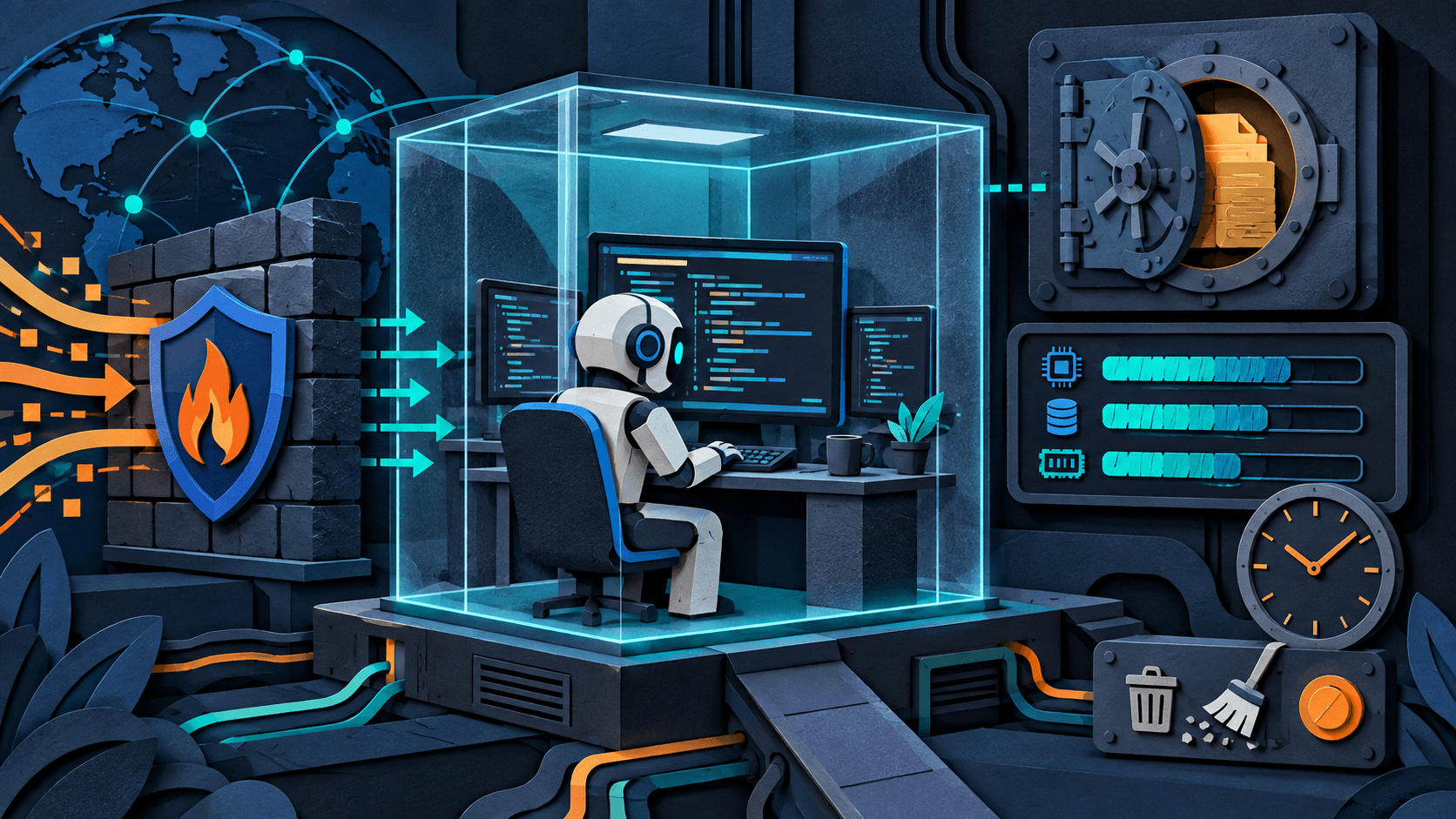 Daytona Review 2026: AI Code Sandboxes, Security, and Pricing Paper-cut coding agent working inside an isolated computer with network, secret, resource, and cleanup controls