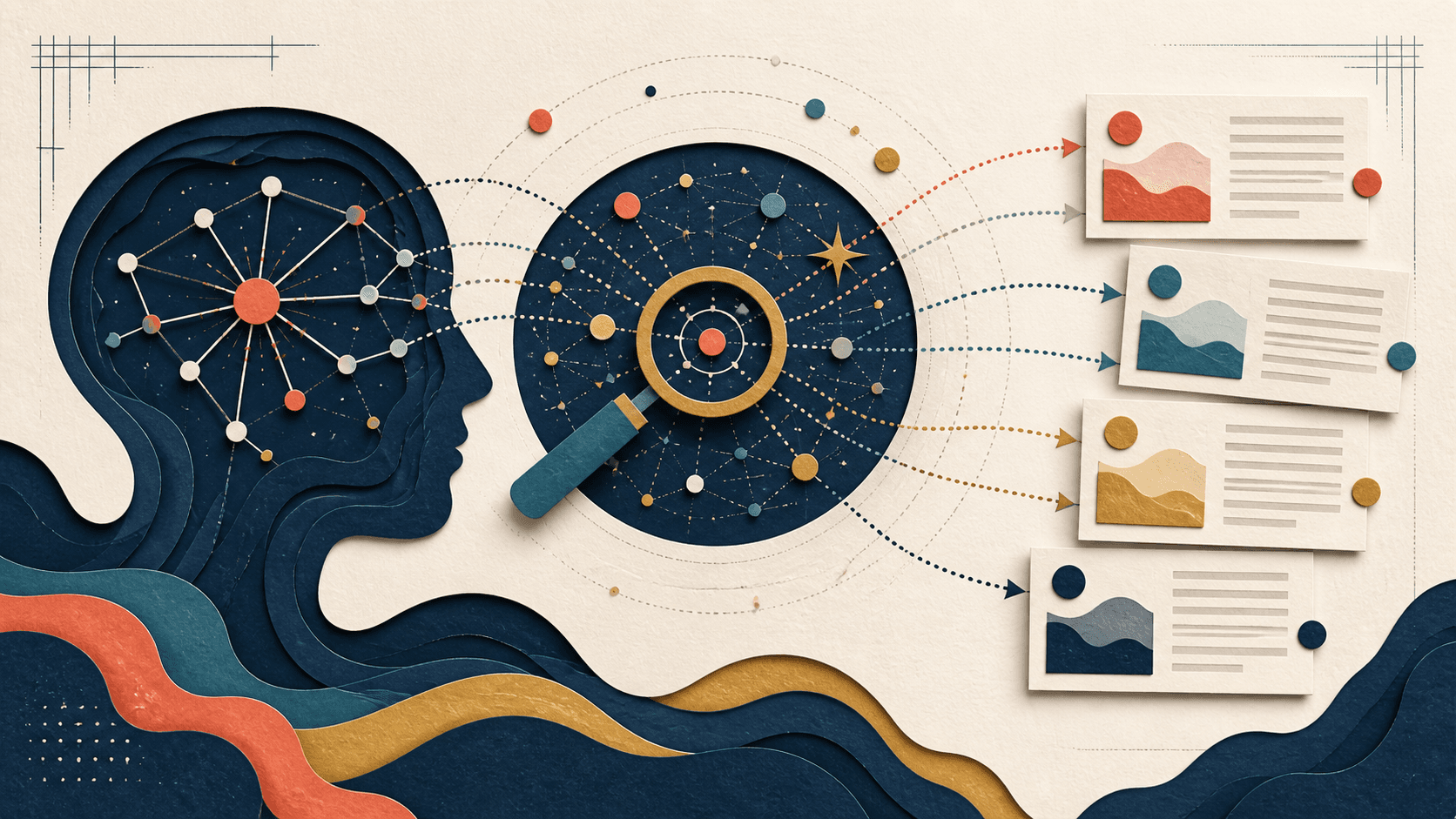 Exa AI Search Review 2026: Pricing, Neural Search, and Fit Paper-cut illustration of a semantic constellation being searched and resolved into ranked evidence cards