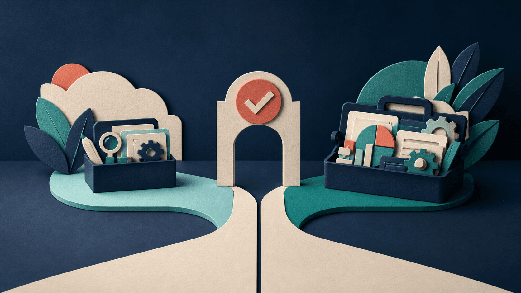 Free versus paid AI tools upgrade decision Editorial illustration of free and paid AI software paths meeting at a checkpoint for limits, value, privacy, and workflow fit