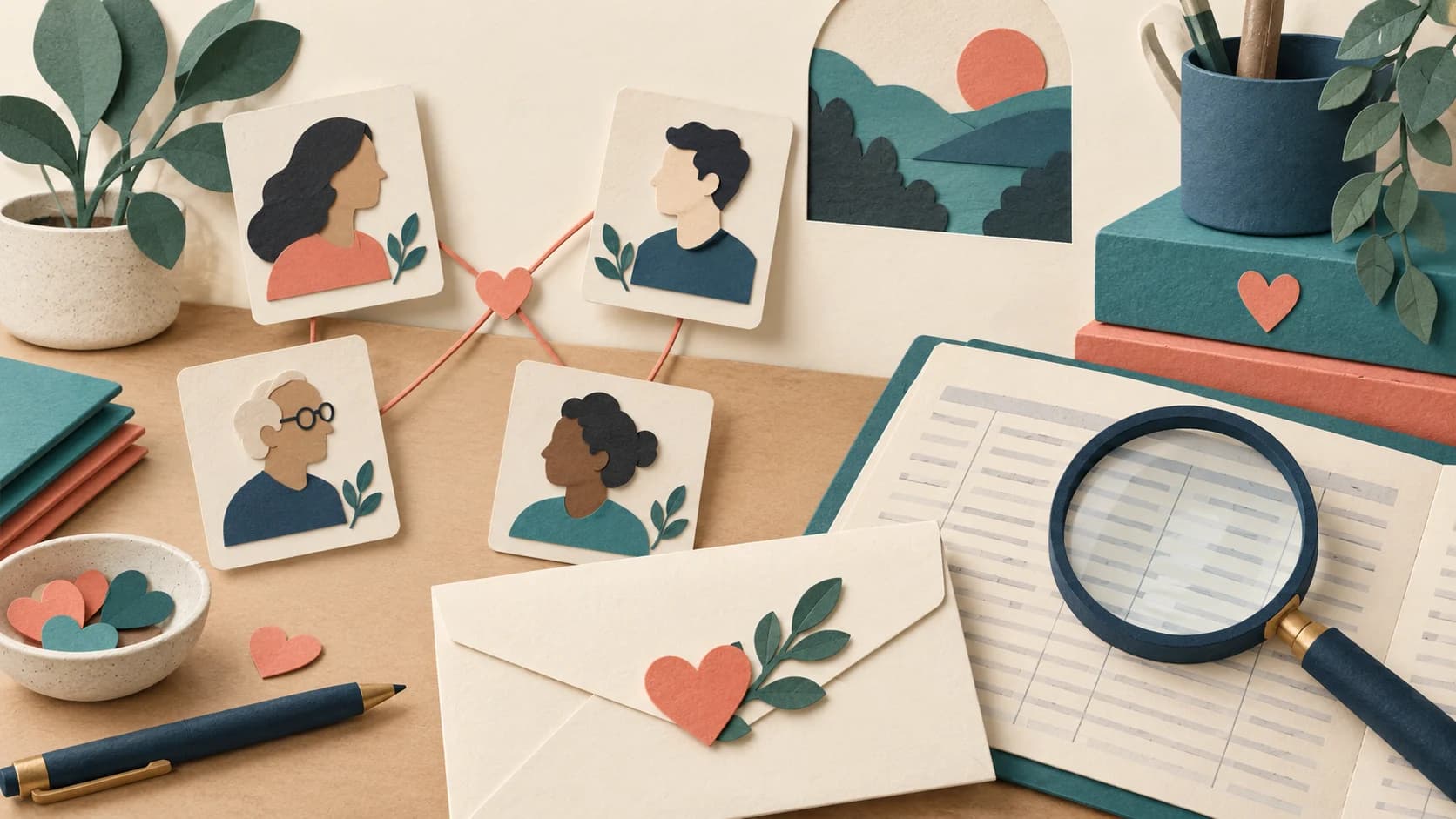 Donor relationship cards and a thank-you envelope on a stewardship desk