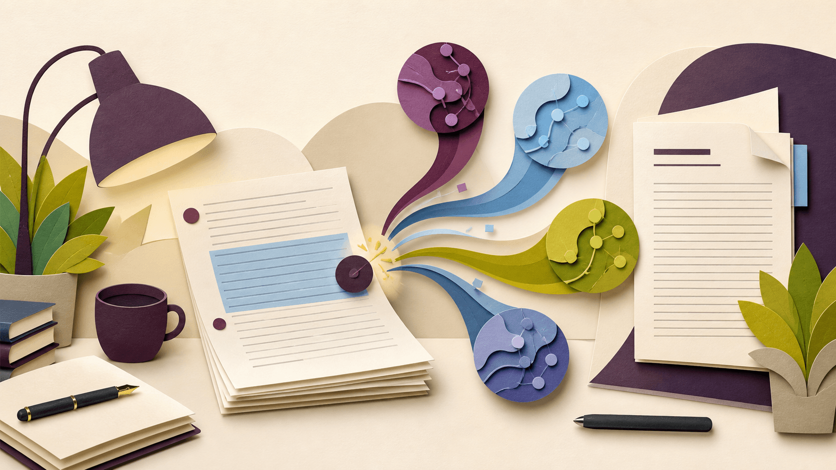 Kerlig Review 2026: Mac AI Writing, Pricing, Privacy, and Fit Paper-cut illustration of selected writing flowing through several abstract AI model choices into a polished document