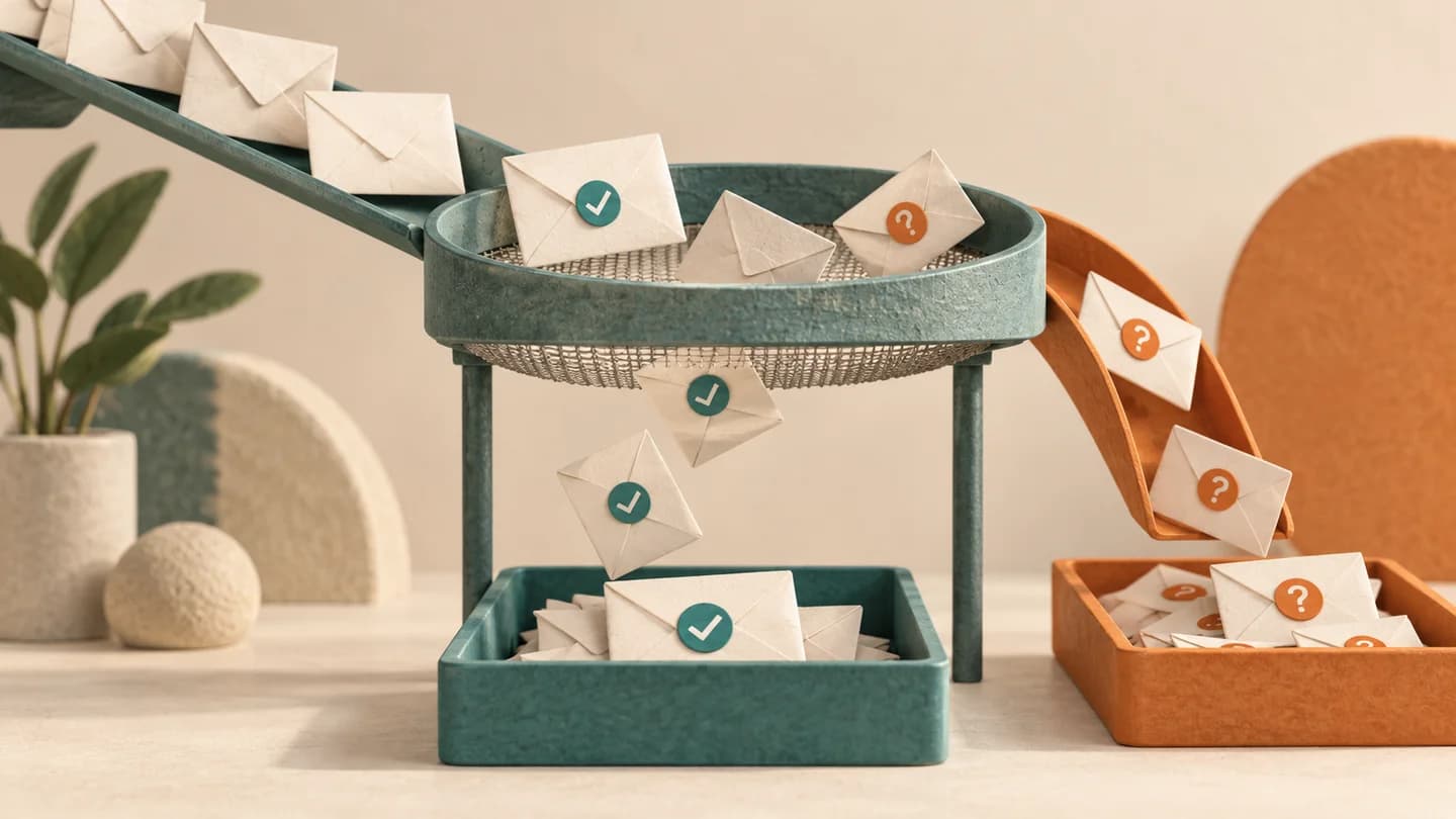 MailVeri Review: Email Checks, Credits and Consent conceptual editorial illustration