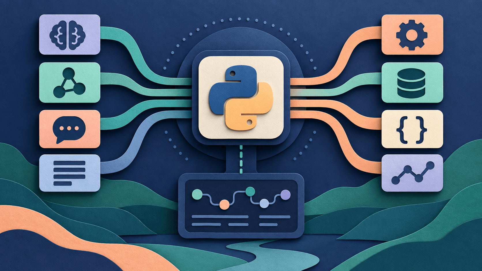 Mirascope Review 2026: Python LLM Framework and Tradeoffs Paper-cut editorial concept showing typed Python functions connecting models, tools, outputs, and traces