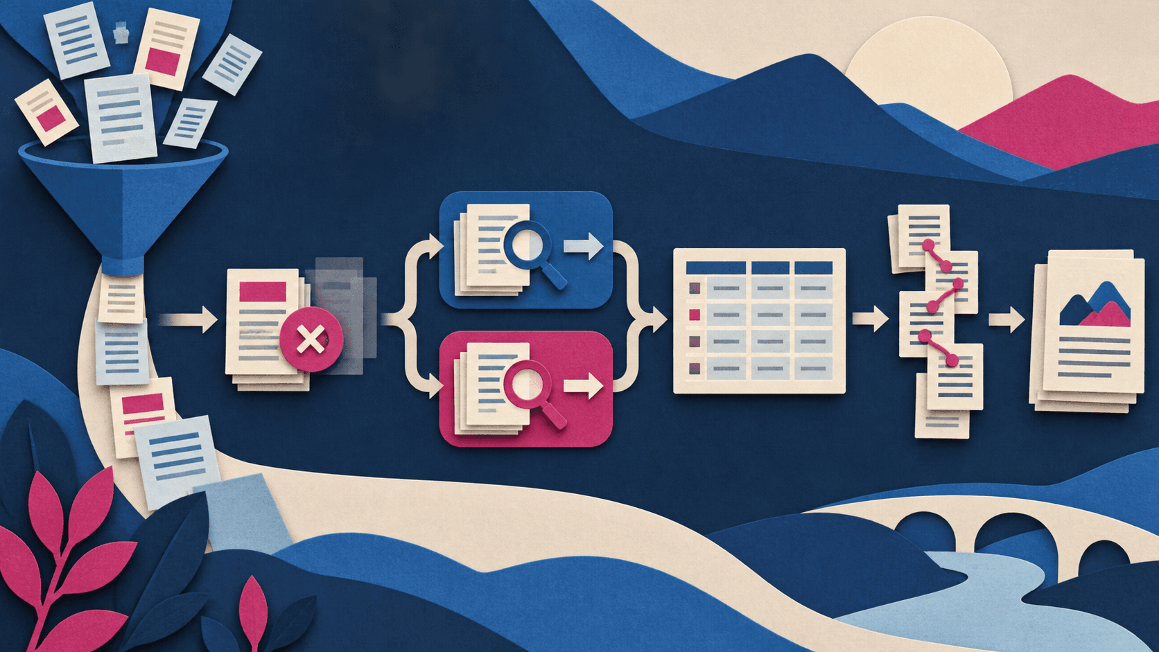 A systematic-review pipeline moving through deduplication, dual screening, extraction, citations, and synthesis A systematic-review pipeline moving through deduplication, dual screening, extraction, citations, and synthesis