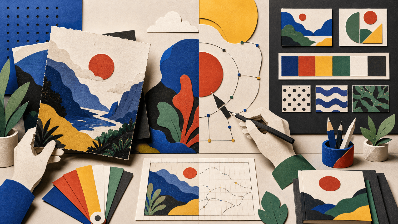 Recraft Review 2026: AI Images, Vectors, and Brand Styles Paper-cut design studio producing coordinated raster art, editable vector shapes, brand swatches, and production mockups