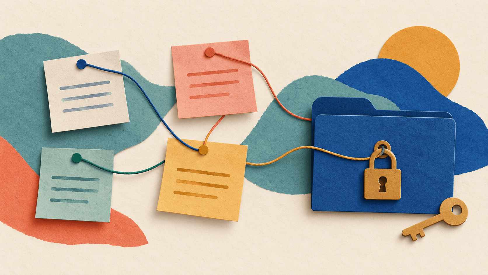 Reflect Open Review 2026: Local Notes, AI Costs, and Fit Local note cards connected with thread beside a key and private folder