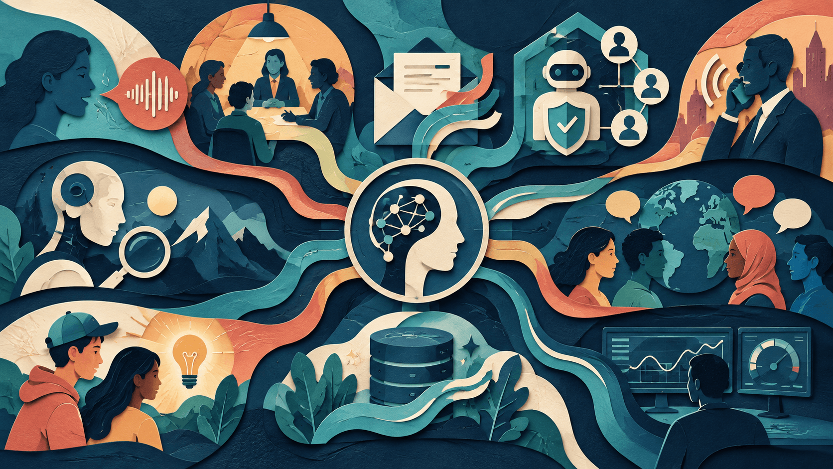 Retool Agents Review 2026 Paper-cut editorial illustration of internal AI agents using narrowly scoped database tools with monitoring, evaluations, approvals, audit trails, and runtime costs