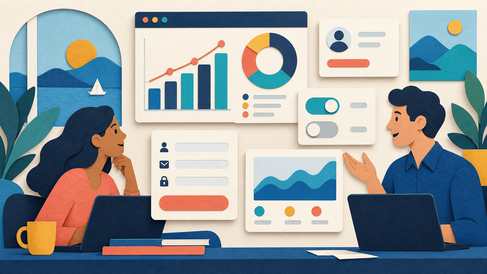 Tambo Review 2026: Generative UI for React, Pricing, and Fit Paper-cut conversational stream selecting approved chart, card, and form components