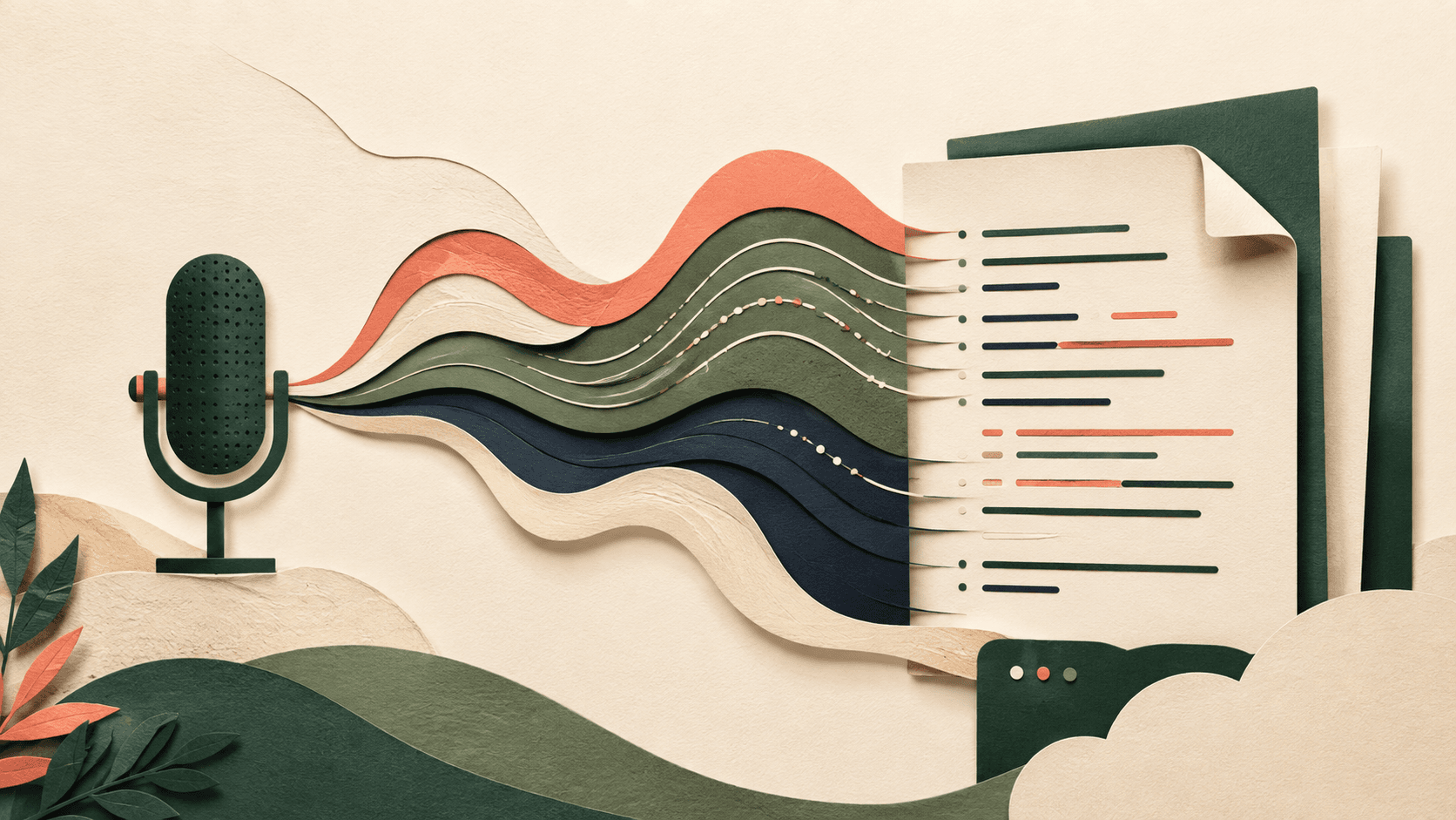 Typeless Review 2026: AI Voice Dictation, Pricing, and Privacy Paper-cut microphone with speech waves becoming polished document lines