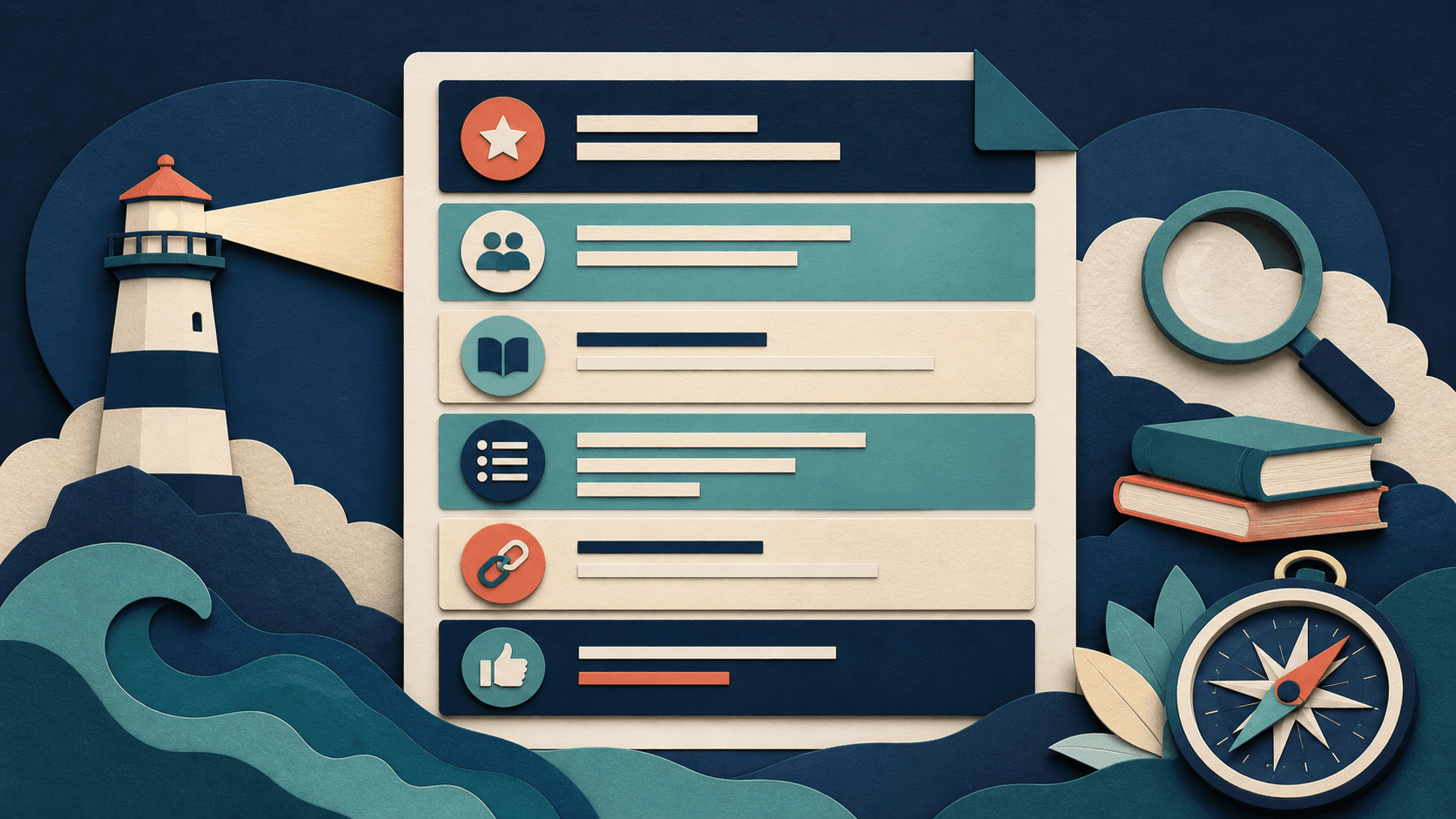 SEO-friendly YouTube description template Editorial illustration of a structured video description containing a clear promise, audience context, sources, chapters, links, and viewer action